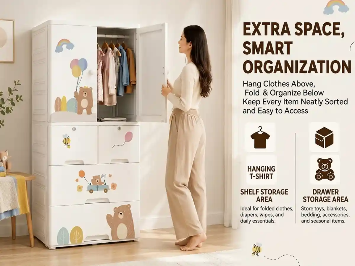 StarAndDaisy Kids Wardrobe for Children with Spacious Storage and Multi-Shelf Organizer