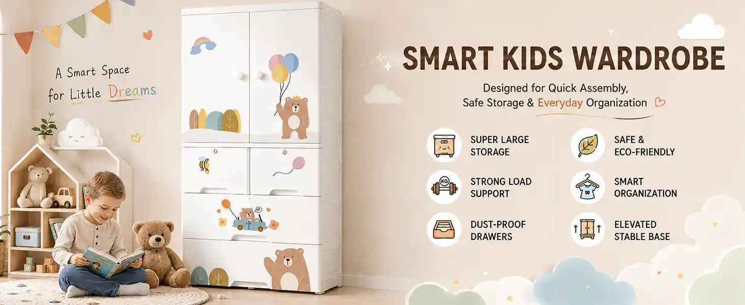 StarAndDaisy Kids Wardrobe for Children with Spacious Storage and Multi-Shelf Organizer