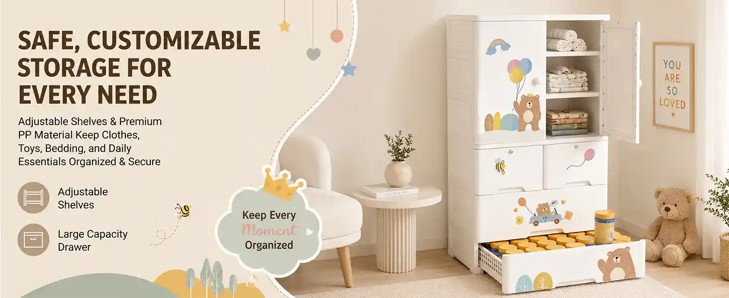 StarAndDaisy Kids Wardrobe for Children with Spacious Storage and Multi-Shelf Organizer