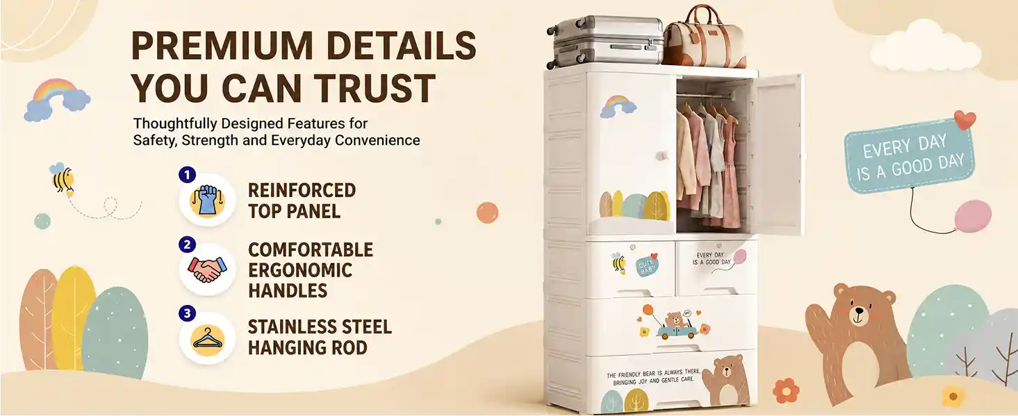 StarAndDaisy Kids Wardrobe for Children with Spacious Storage and Multi-Shelf Organizer