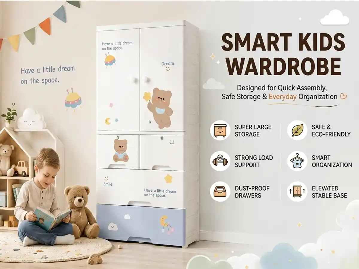 StarAndDaisy Kids Wardrobe for Children with Spacious Storage and Multi-Shelf Organizer