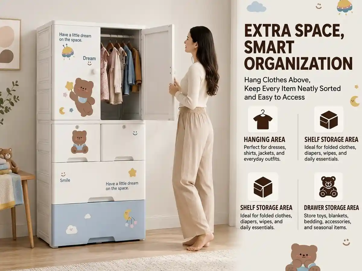 StarAndDaisy Kids Wardrobe for Children with Spacious Storage and Multi-Shelf OrganizerStarAndDaisy Kids Wardrobe for Children with Spacious Storage and Multi-Shelf Organizer