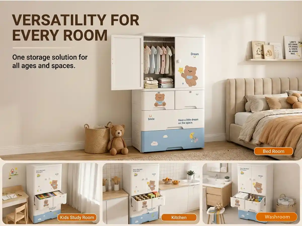 StarAndDaisy Kids Wardrobe for Children with Spacious Storage and Multi-Shelf Organizer