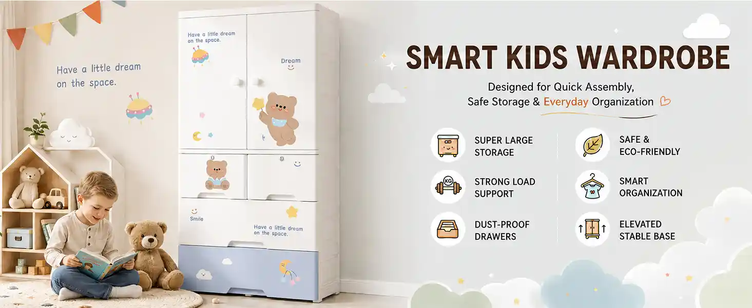 StarAndDaisy Kids Wardrobe for Children with Spacious Storage and Multi-Shelf Organizer