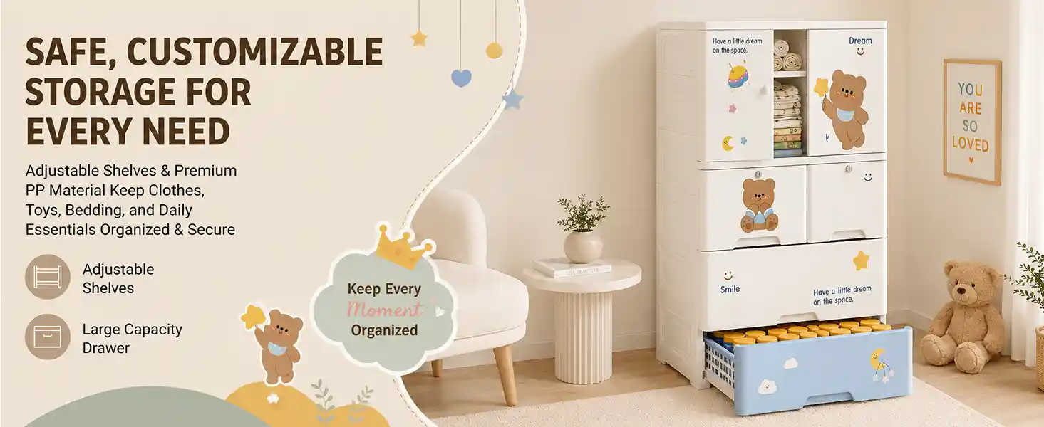 StarAndDaisy Kids Wardrobe for Children with Spacious Storage and Multi-Shelf Organizer
