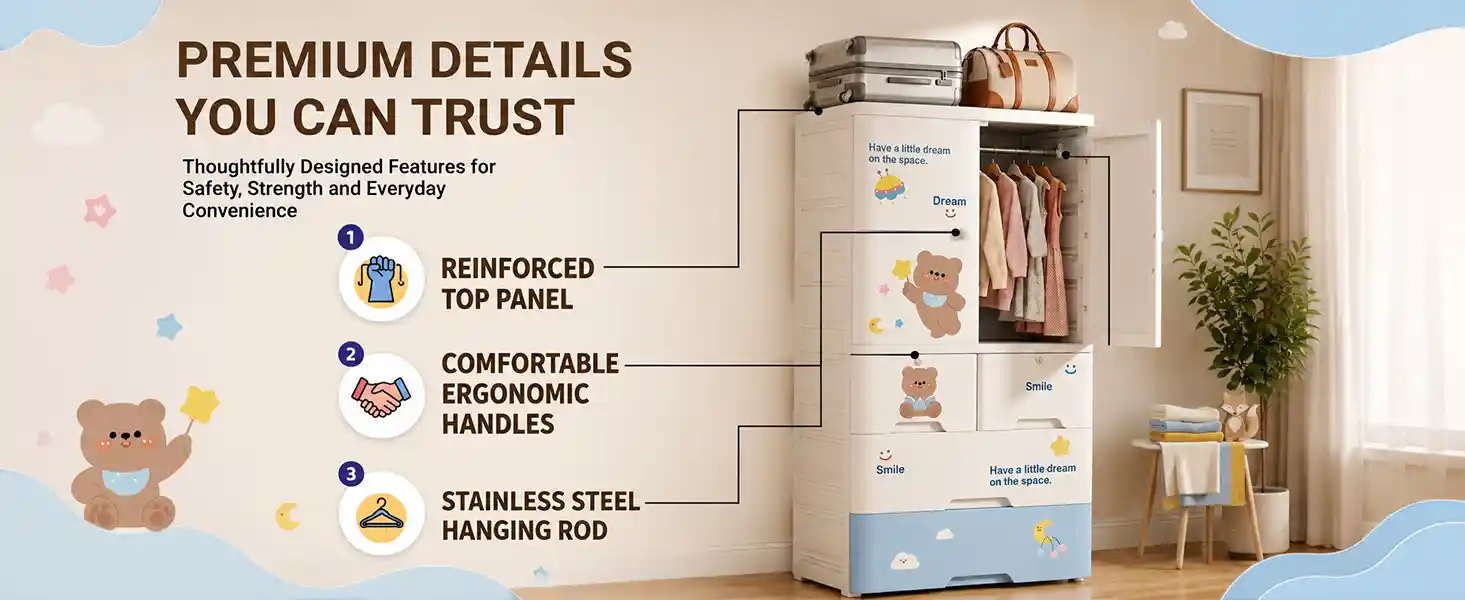 StarAndDaisy Kids Wardrobe for Children with Spacious Storage and Multi-Shelf Organizer