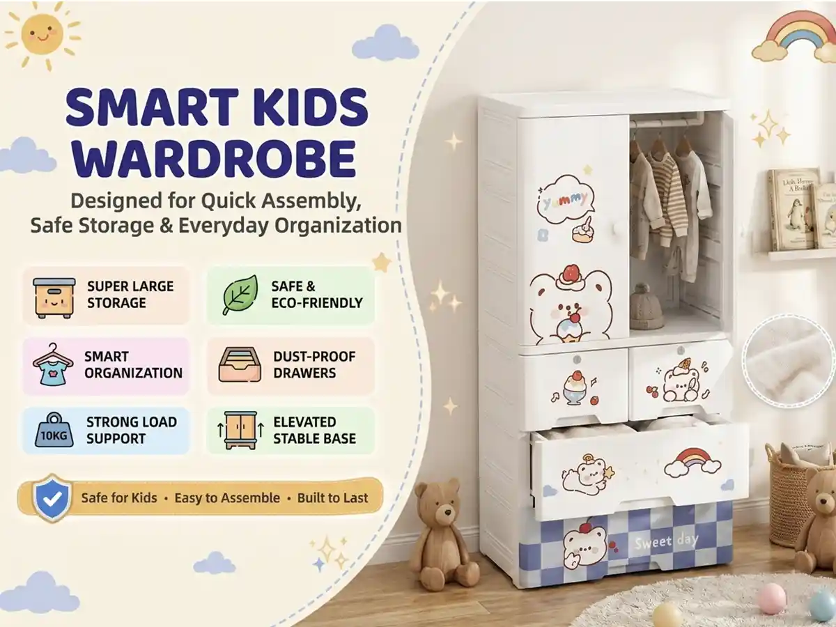 StarAndDaisy Kids Wardrobe for Children with Spacious Storage and Multi-Shelf Organizer