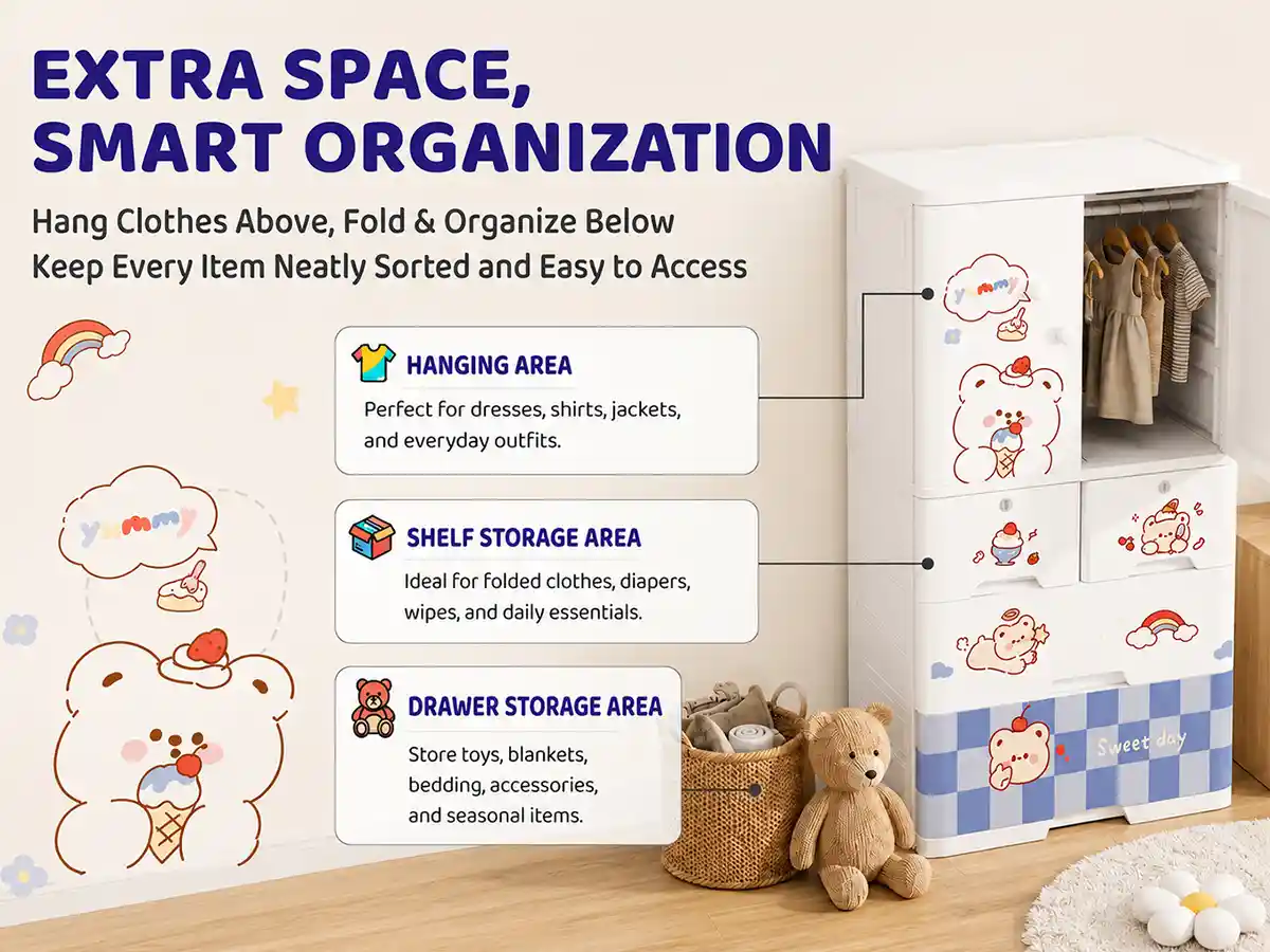 StarAndDaisy Kids Wardrobe for Children with Spacious Storage and Multi-Shelf Organizer