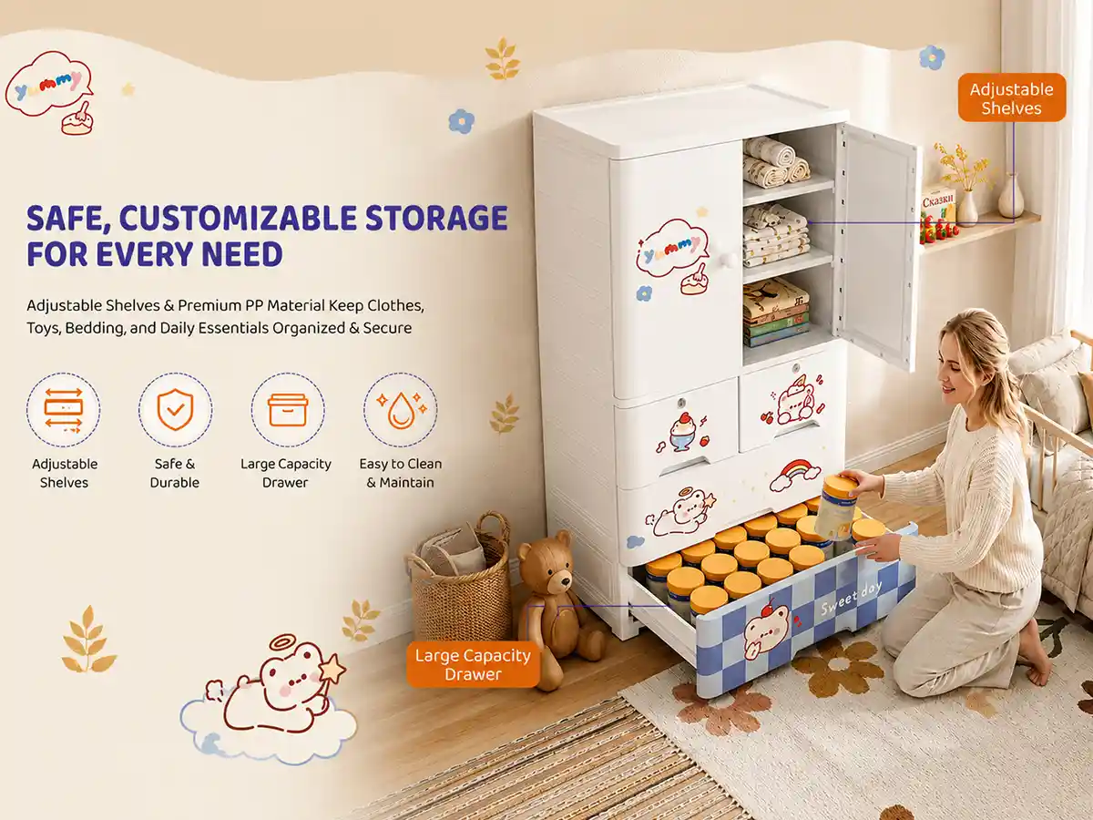 StarAndDaisy Kids Wardrobe for Children with Spacious Storage and Multi-Shelf Organizer
