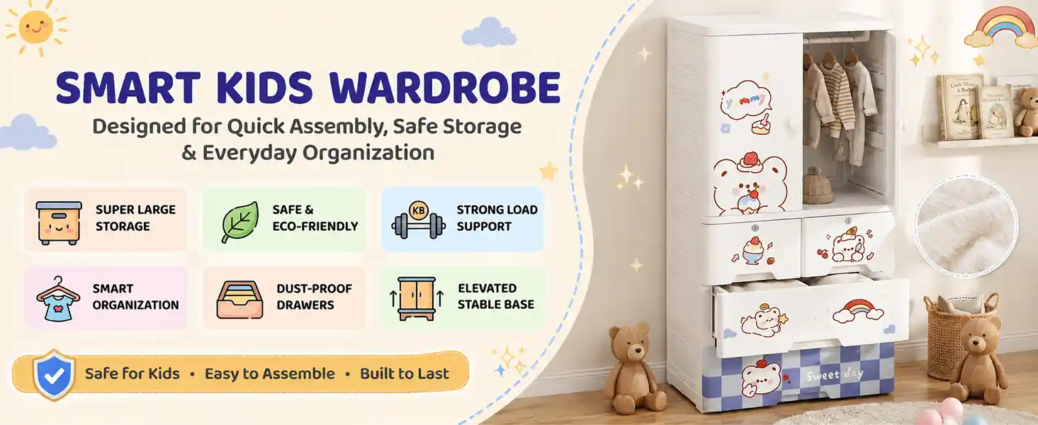 StarAndDaisy Kids Wardrobe for Children with Spacious Storage and Multi-Shelf Organizer