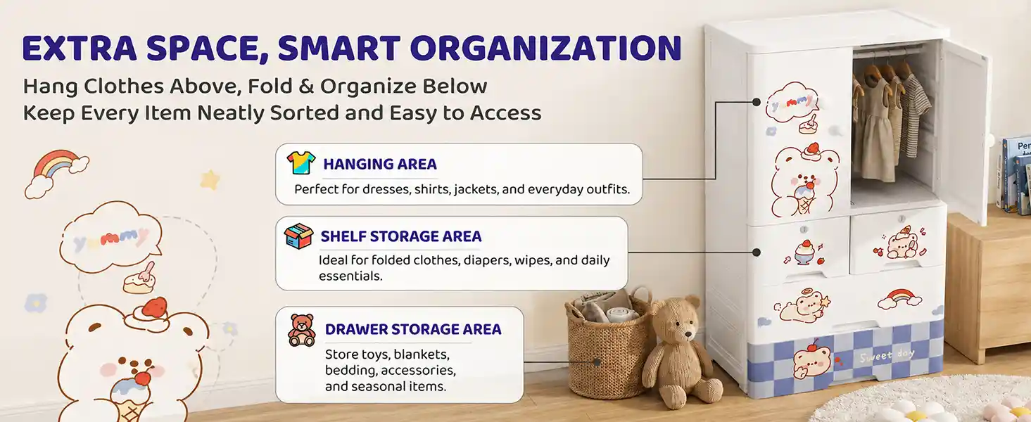 StarAndDaisy Kids Wardrobe for Children with Spacious Storage and Multi-Shelf Organizer