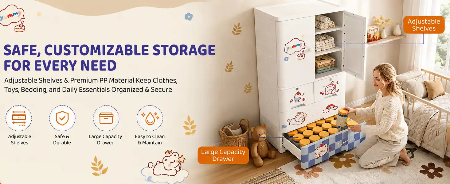 StarAndDaisy Kids Wardrobe for Children with Spacious Storage and Multi-Shelf Organizer