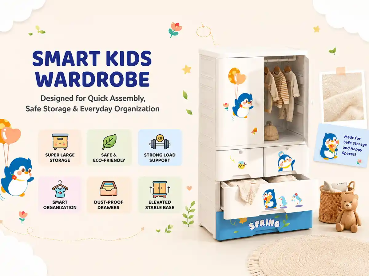 StarAndDaisy Kids Wardrobe for Children with Spacious Storage and Multi-Shelf Organizer