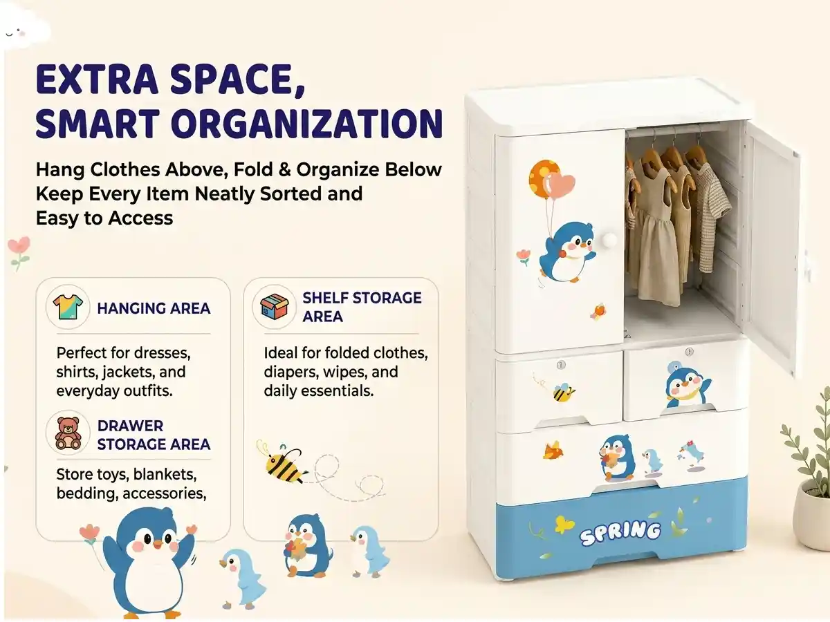 StarAndDaisy Kids Wardrobe for Children with Spacious Storage and Multi-Shelf Organizer