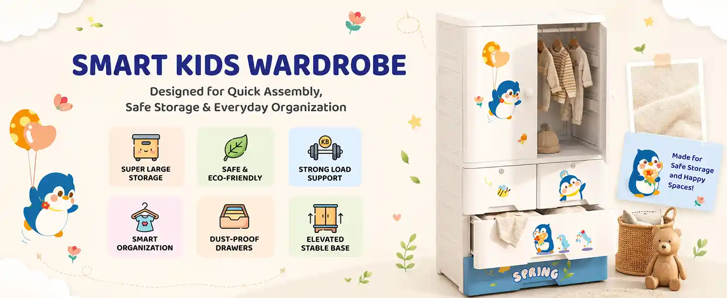 StarAndDaisy Kids Wardrobe for Children with Spacious Storage and Multi-Shelf Organizer