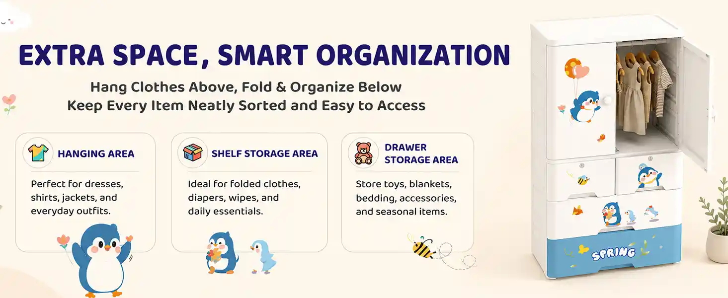 StarAndDaisy Kids Wardrobe for Children with Spacious Storage and Multi-Shelf Organizer