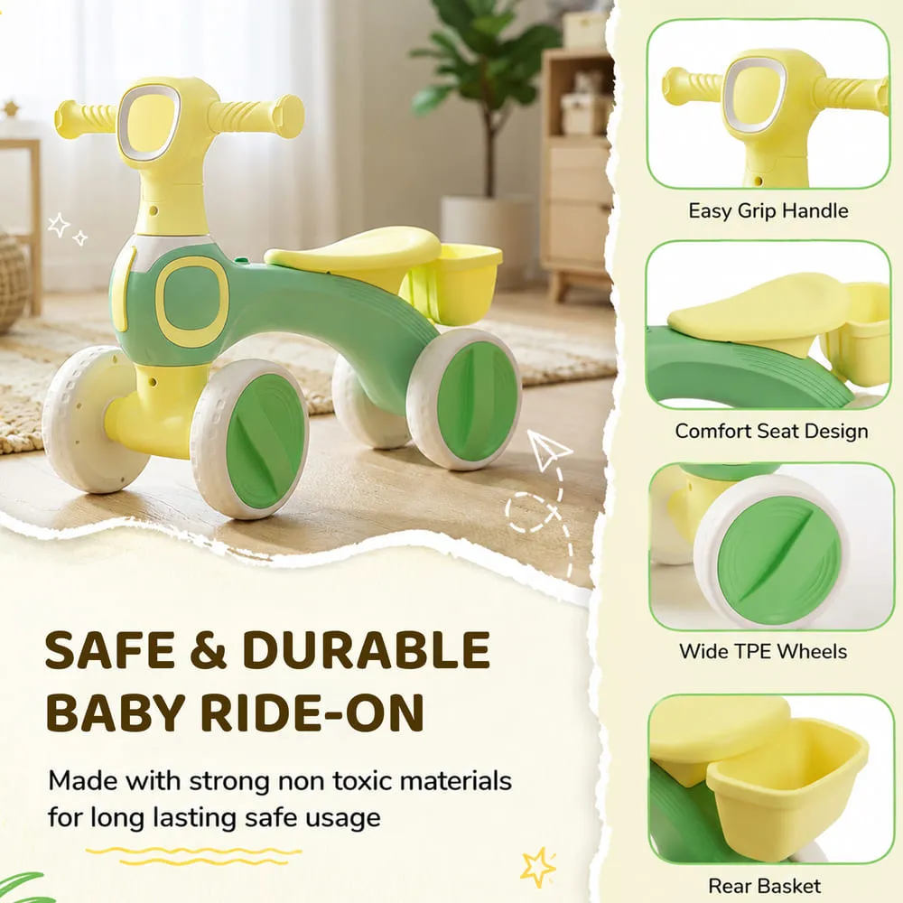 safe and durable 4-Wheel Baby Ride-On with LED Headlight green