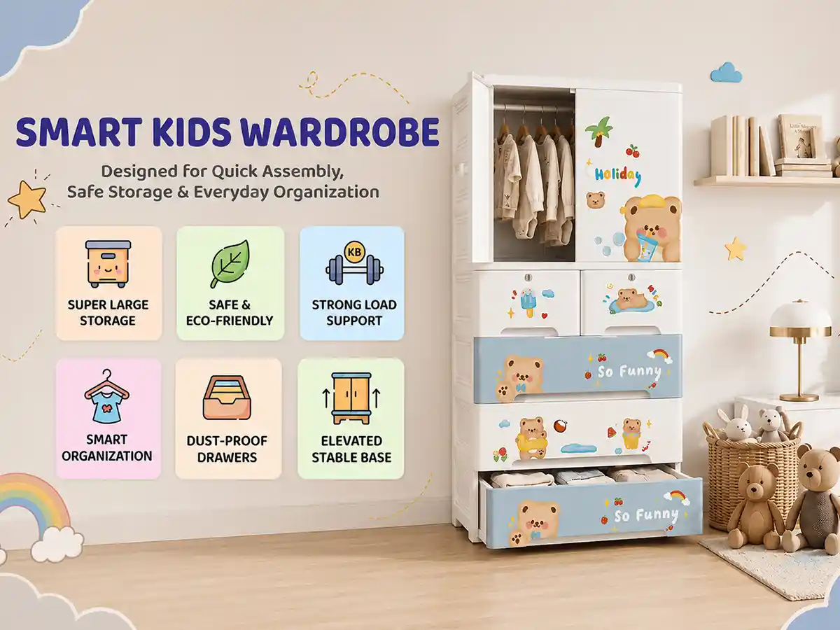 StarAndDaisy Kids Wardrobe for Children with Spacious Storage and Multi-Shelf Organizer