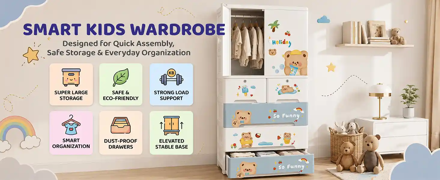 StarAndDaisy Kids Wardrobe for Children with Spacious Storage and Multi-Shelf Organizer