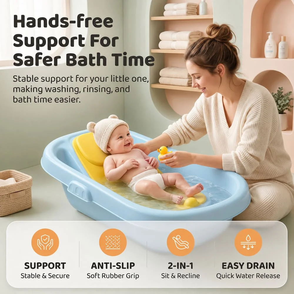 Premium Baby Bathtub With Bath Support yellow green 1