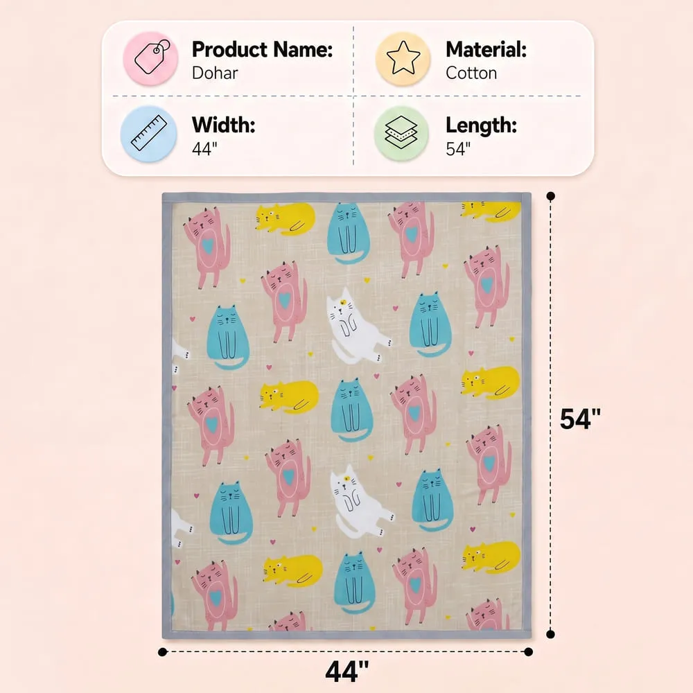 details and dimension of Cotton Dohar Cat print