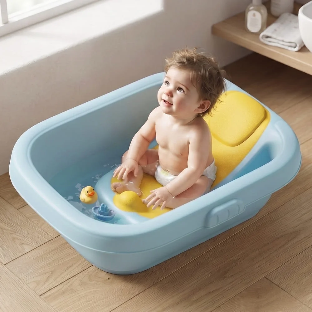 premium baby bathtub with bath support yellow green