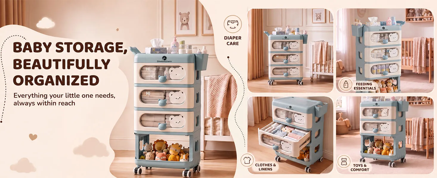 Baby Essentials Wardrobe Storage Rack with Wheels