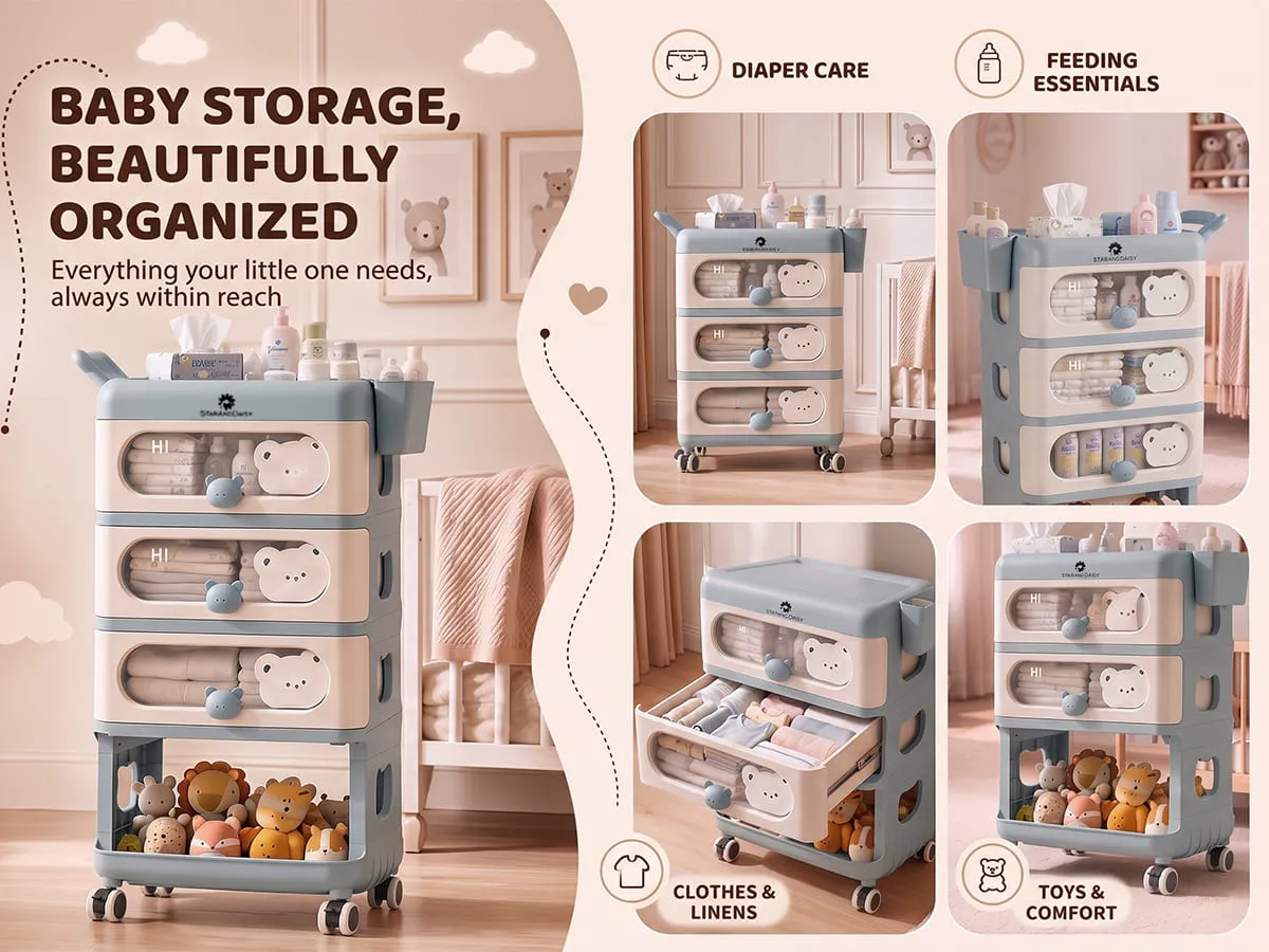 Baby Essentials Wardrobe Storage Rack with Wheels