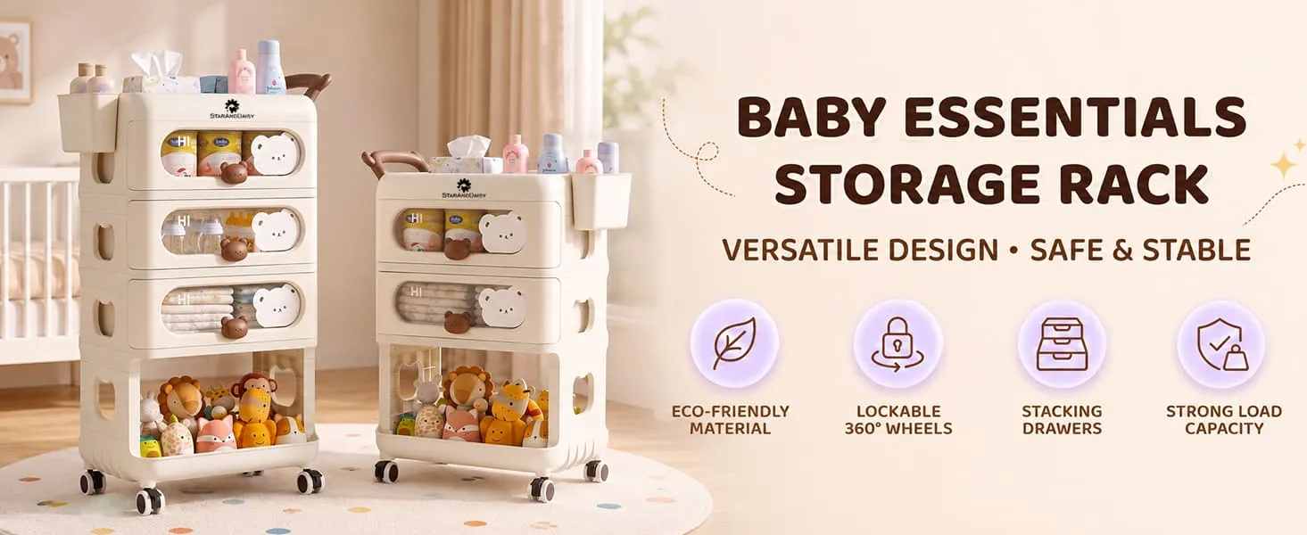 Baby Essentials Storage Rack with Wheels
