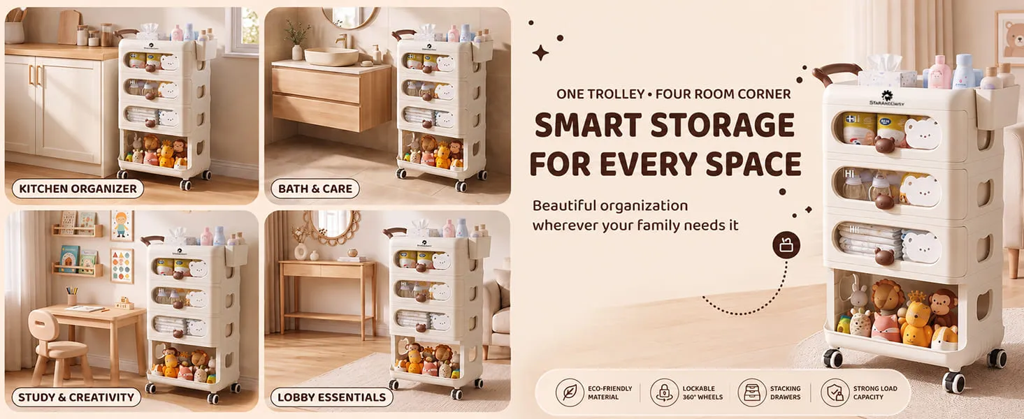 Baby Essentials Storage Rack with Wheels