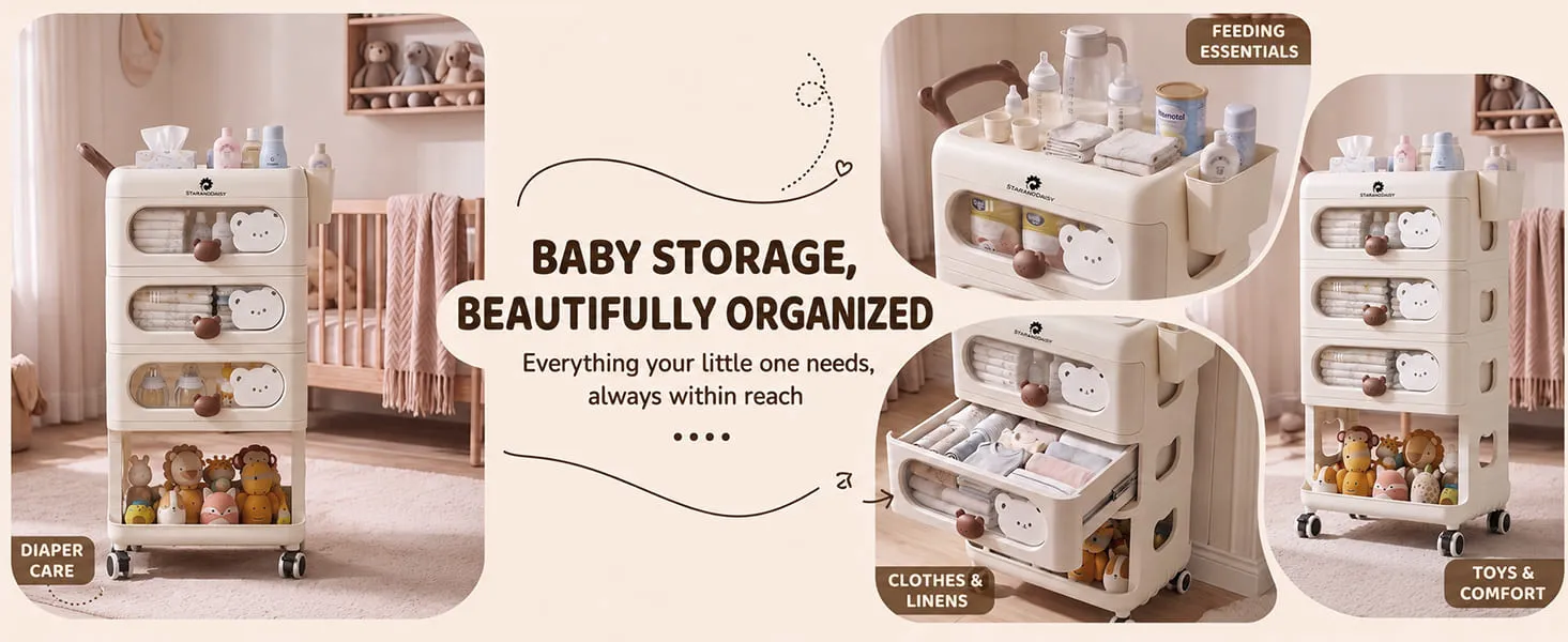 Baby Essentials Storage Rack with Wheels