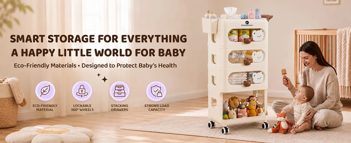 Baby Essentials Storage Rack with Wheels