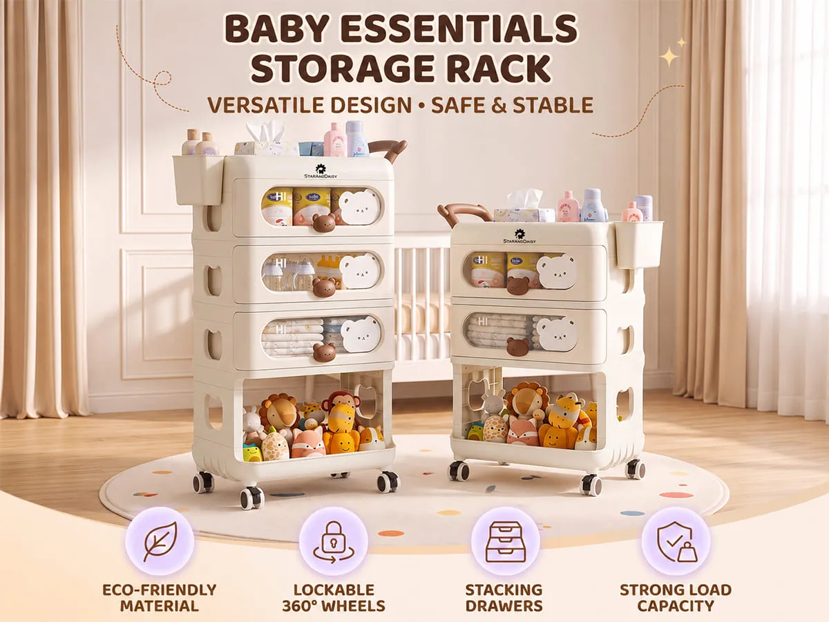 Baby Essentials Storage Rack with Wheels