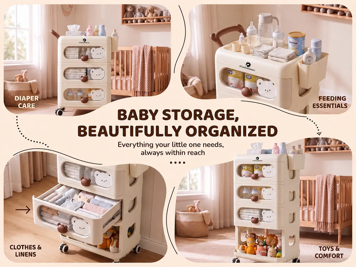 Baby Essentials Storage Rack with Wheels