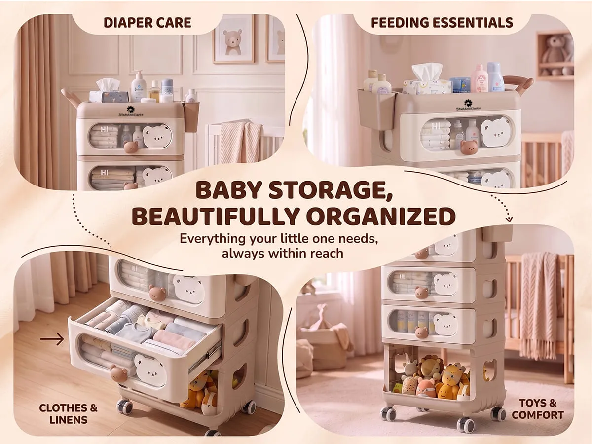 Baby Essentials Wardrobe Storage Rack with Wheels