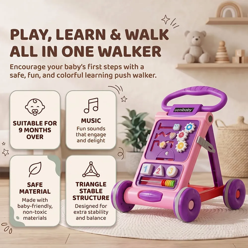 3 in 1 uonibaby activity push walker pink purple