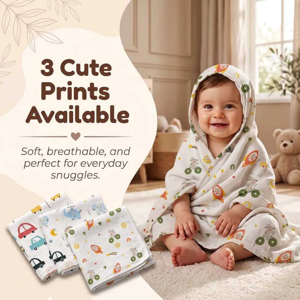 3 prints available online Muslin hooded towel