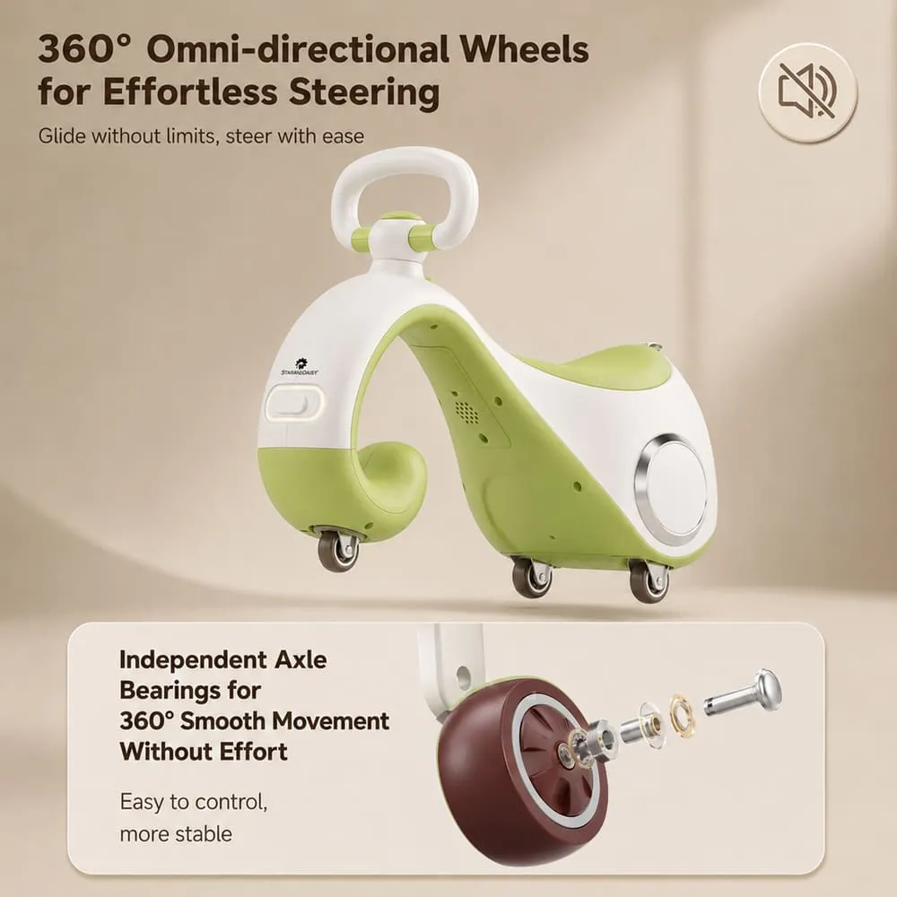 details and dimension of Mini move Balancing Bike Swing Car green