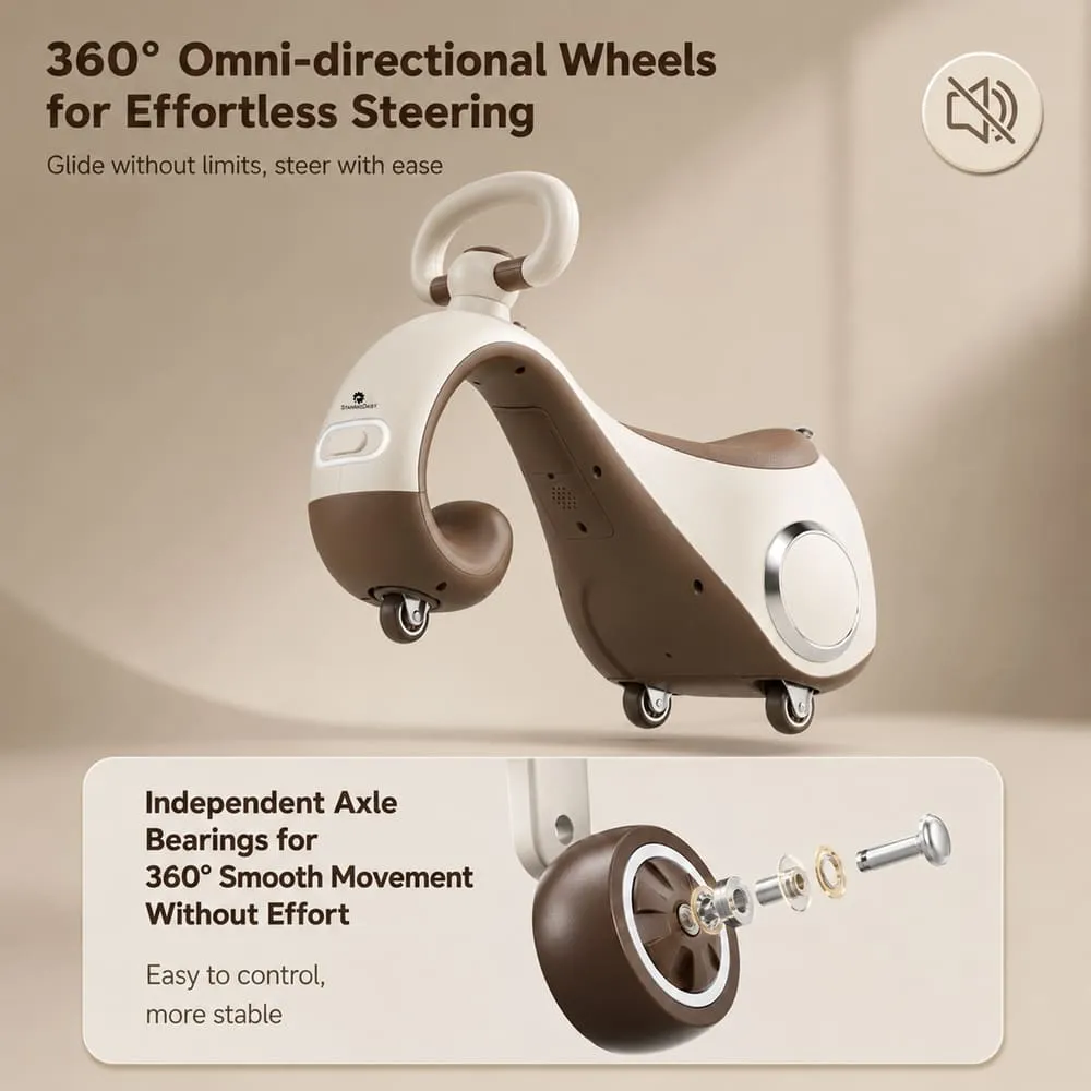 360 degree wheels Mini move Balancing Bike Swing Car brown