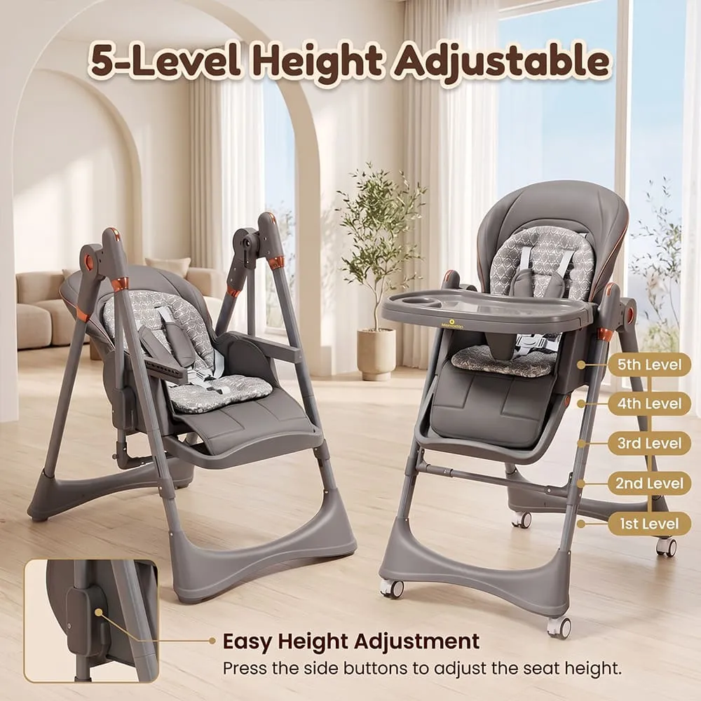 5 level height 2 in 1 Swing Royal High Chair grey