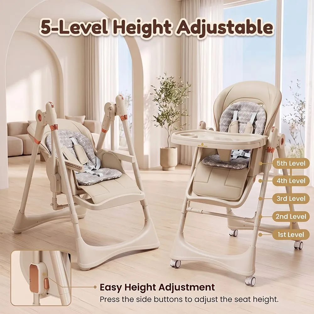 5 level height adjustment 2 in 1 Swing Royal High Chair brown