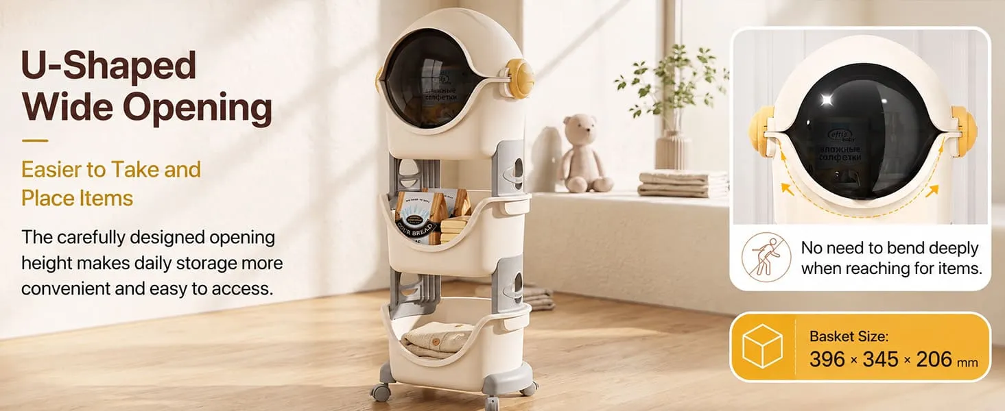 Astronaut 3-Tier Storage Organizer with Cover & Lockable Wheels