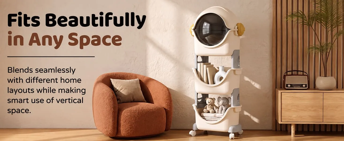 Astronaut 3-Tier Storage Organizer with Cover & Lockable Wheels