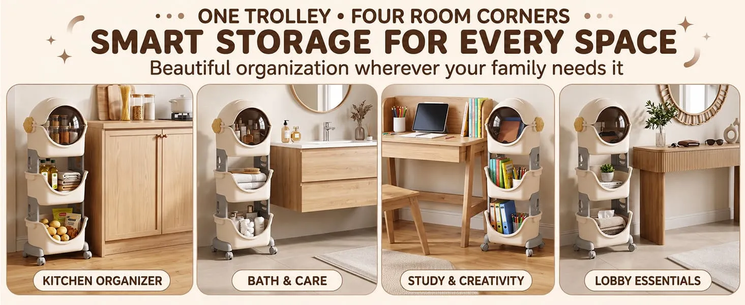 Astronaut 3-Tier Storage Organizer with Cover & Lockable Wheels