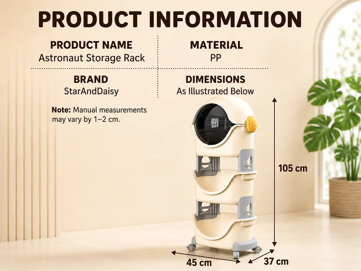 Astronaut 3-Tier Storage Organizer with Cover & Lockable Wheels