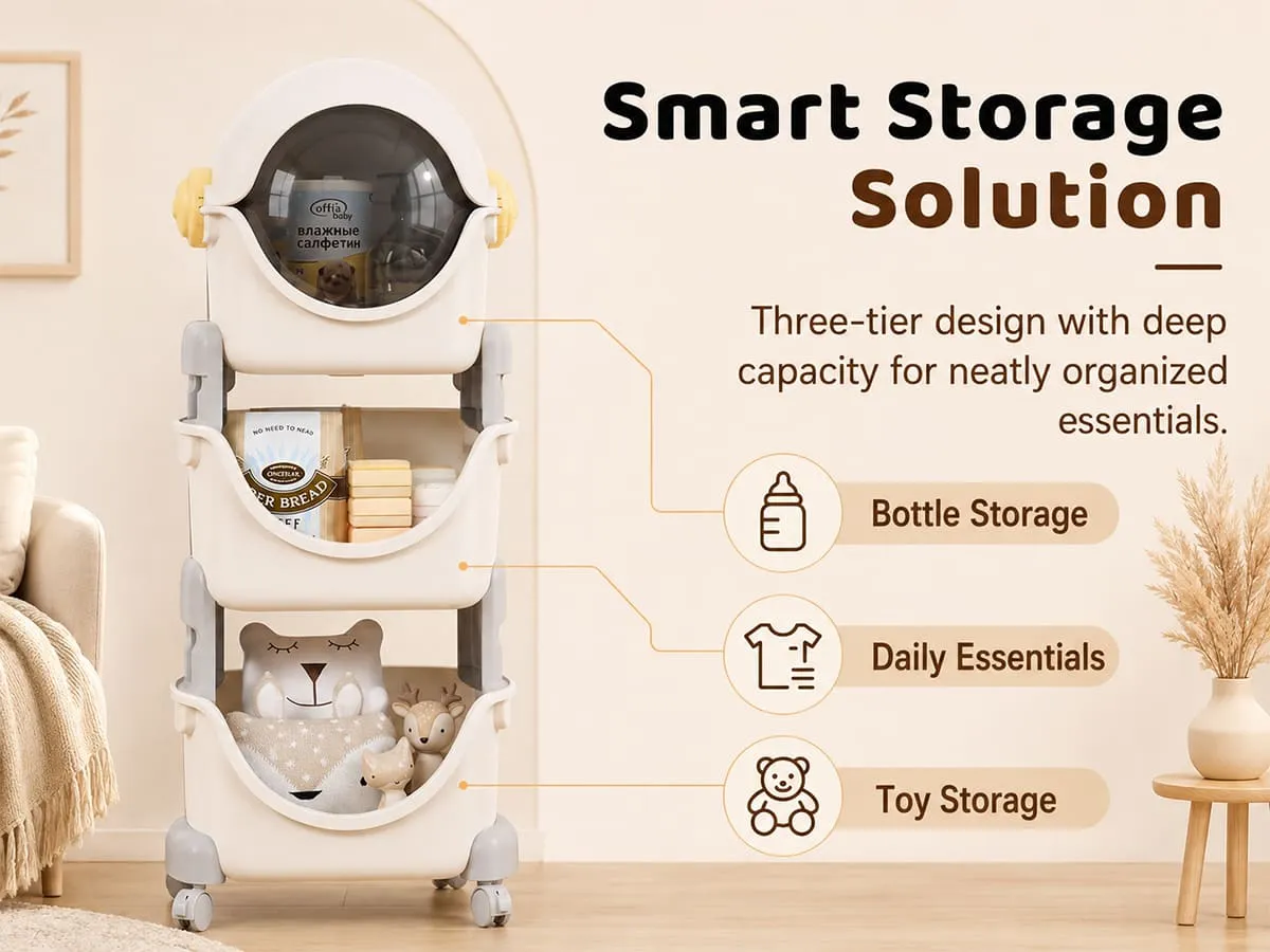Astronaut 3-Tier Storage Organizer with Cover & Lockable Wheels