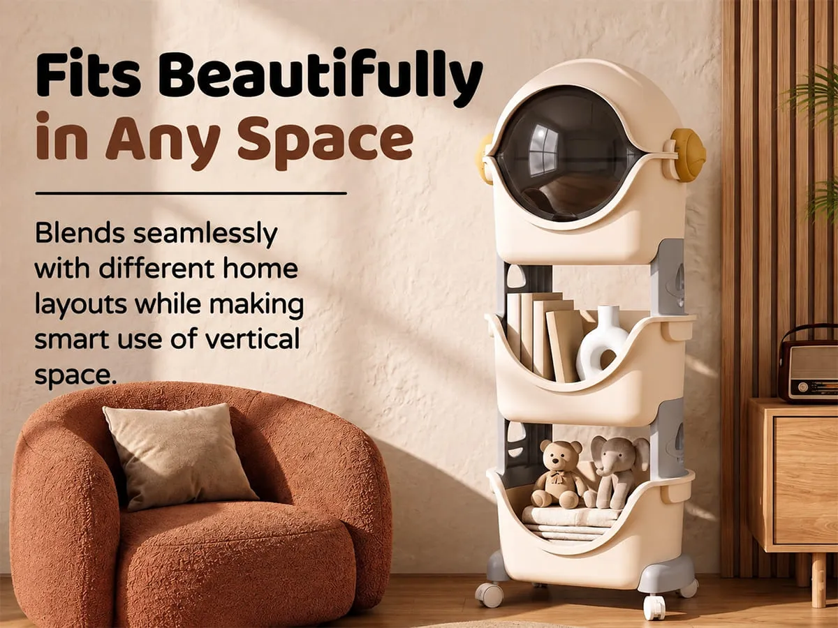 Astronaut 3-Tier Storage Organizer with Cover & Lockable Wheels
