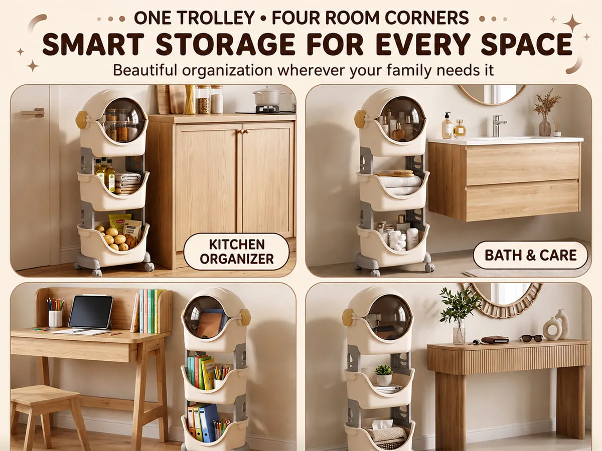 Astronaut 3-Tier Storage Organizer with Cover & Lockable Wheels