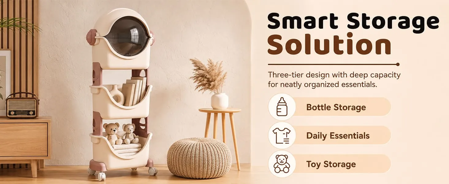 Astronaut 3-Tier Storage Organizer with Cover & Lockable Wheels