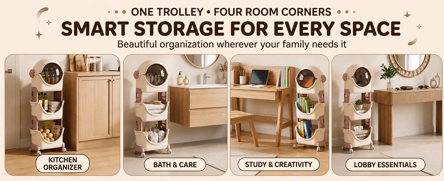 Astronaut 3-Tier Storage Organizer with Cover & Lockable Wheels